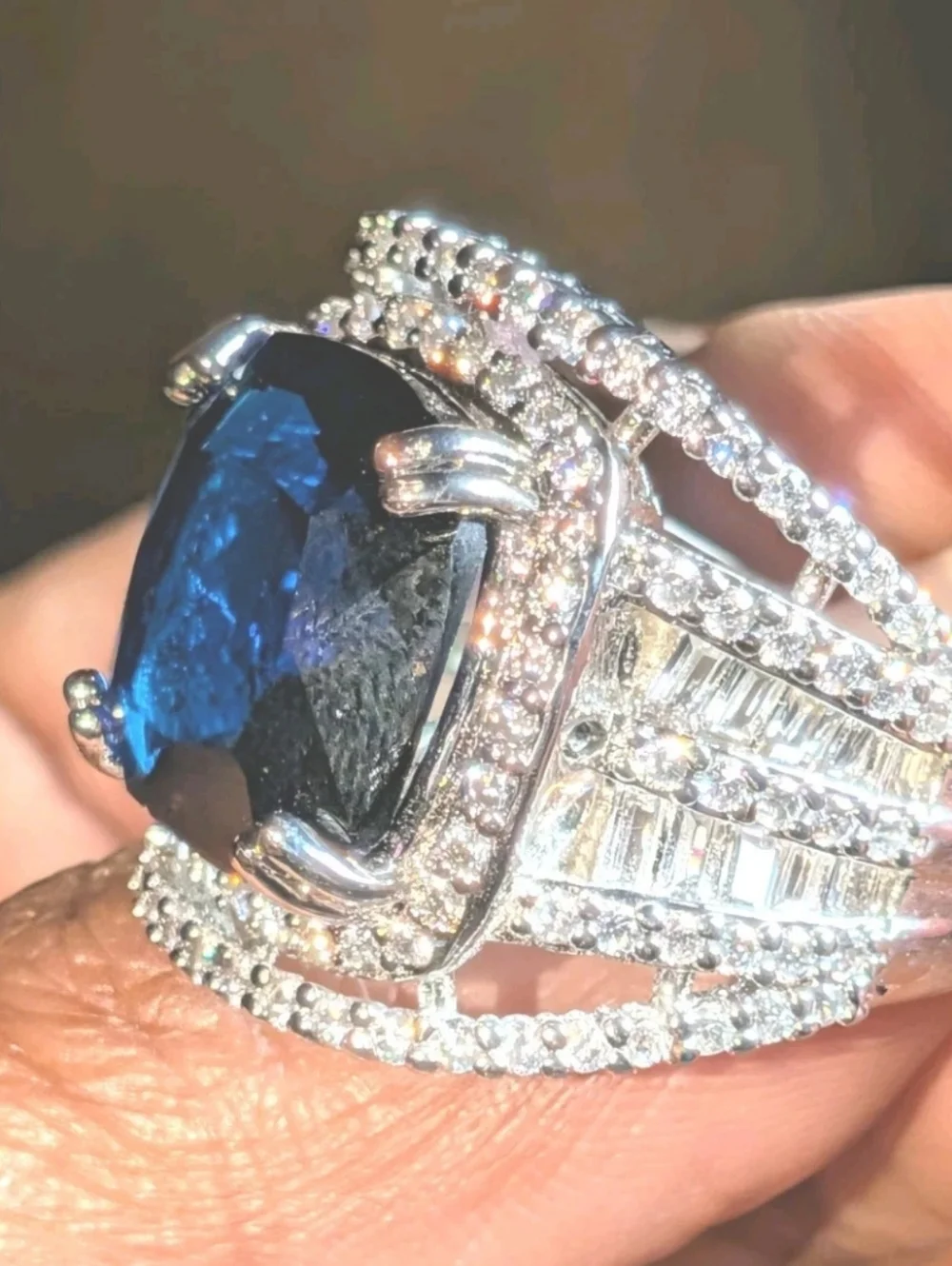 Sparkling Lab Created Sapphire 12.12CT Clean 2.48CT Shiny Clear CZ Stunning Ring